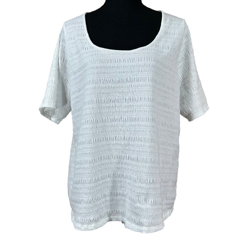 a new day White Smocked Short Sleeve Top Plus Size 2X